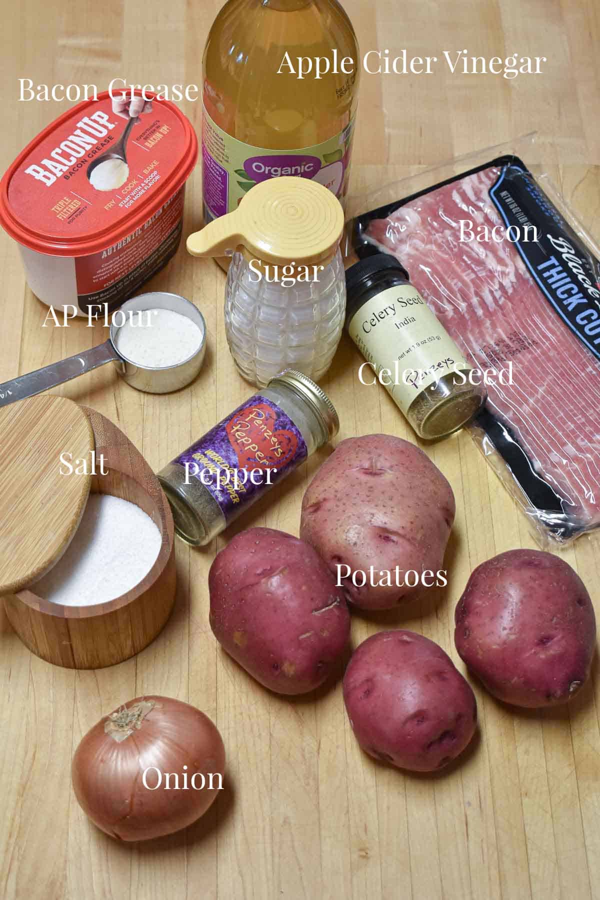 Photo of ingredients used to make the German potato salad.